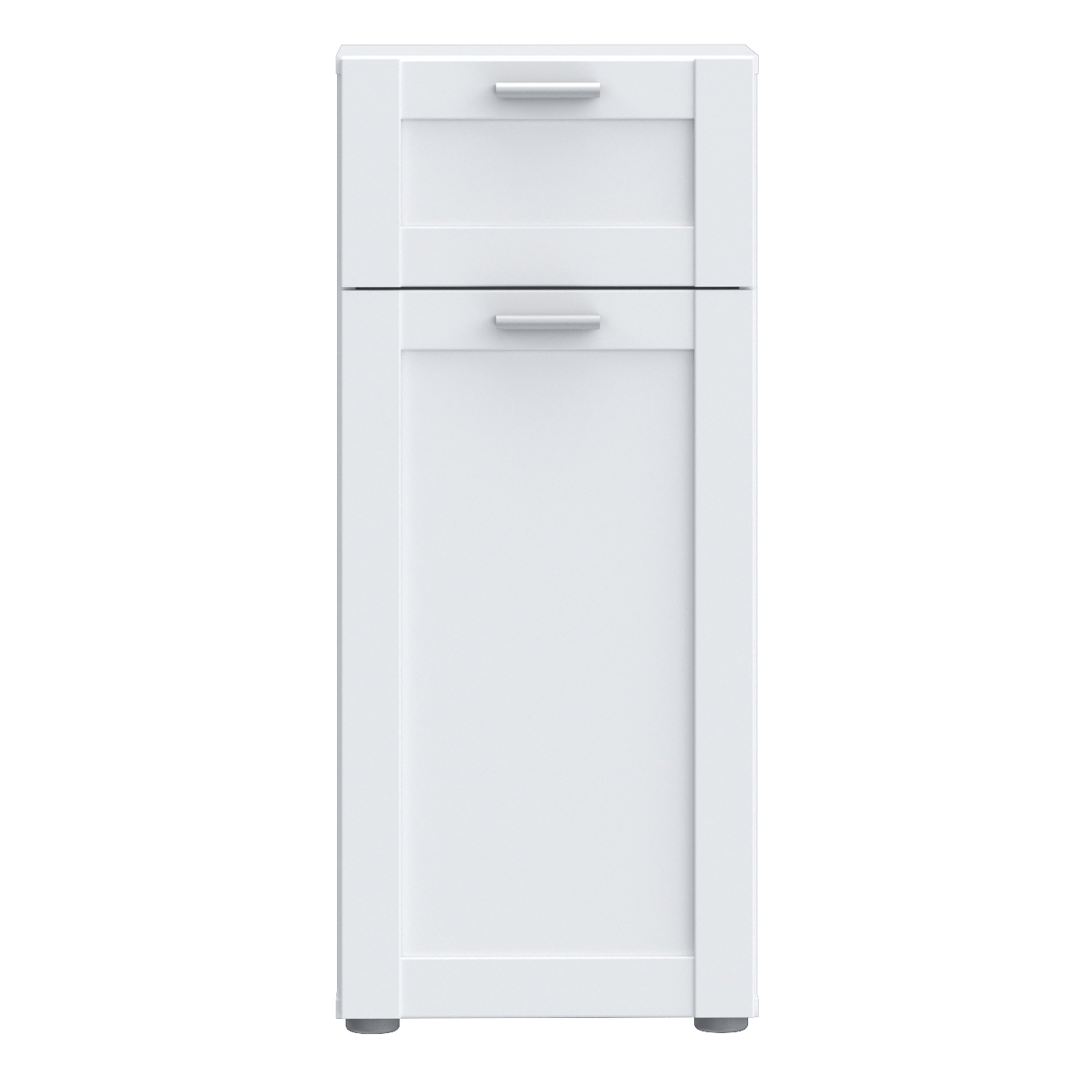 Lokko Bathroom Storage Unit with 1 Door & 1 Drawer with Silver Handles in White