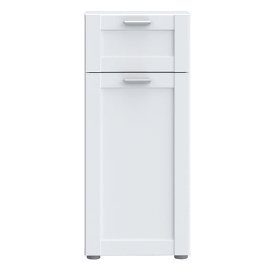 Lokko Bathroom Storage Unit with 1 Door & 1 Drawer with Silver Handles in White
