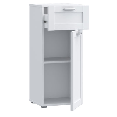 Lokko Bathroom Storage Unit with 1 Door & 1 Drawer with Silver Handles in White