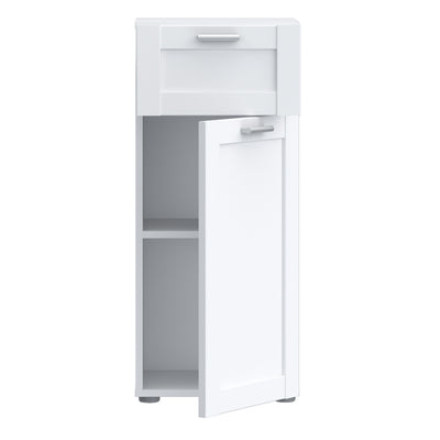 Lokko Bathroom Storage Unit with 1 Door & 1 Drawer with Silver Handles in White