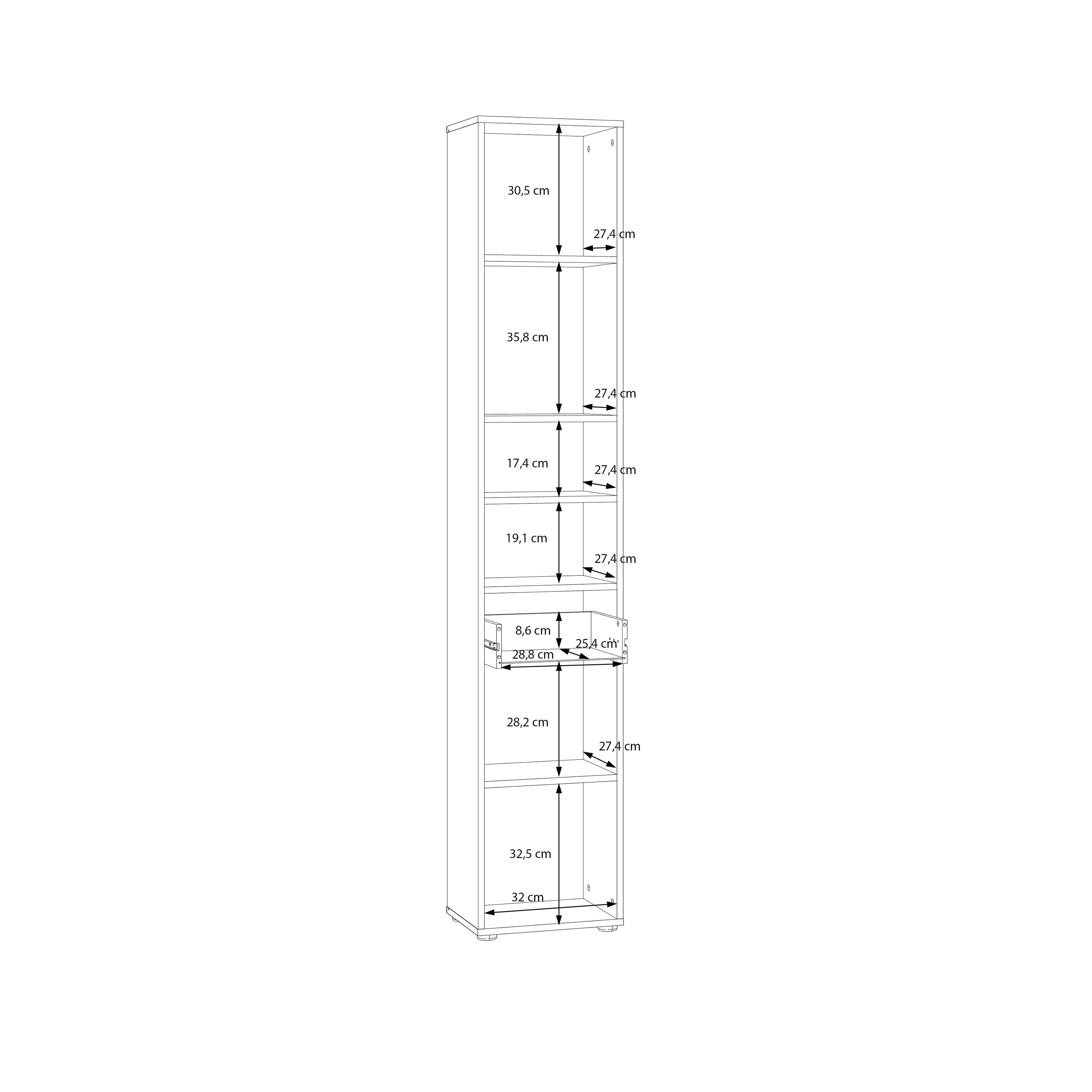 Lokko Tall Narrow Bathroom Cabinet with 2 Doors & 1 Drawer with Silver Handles in White