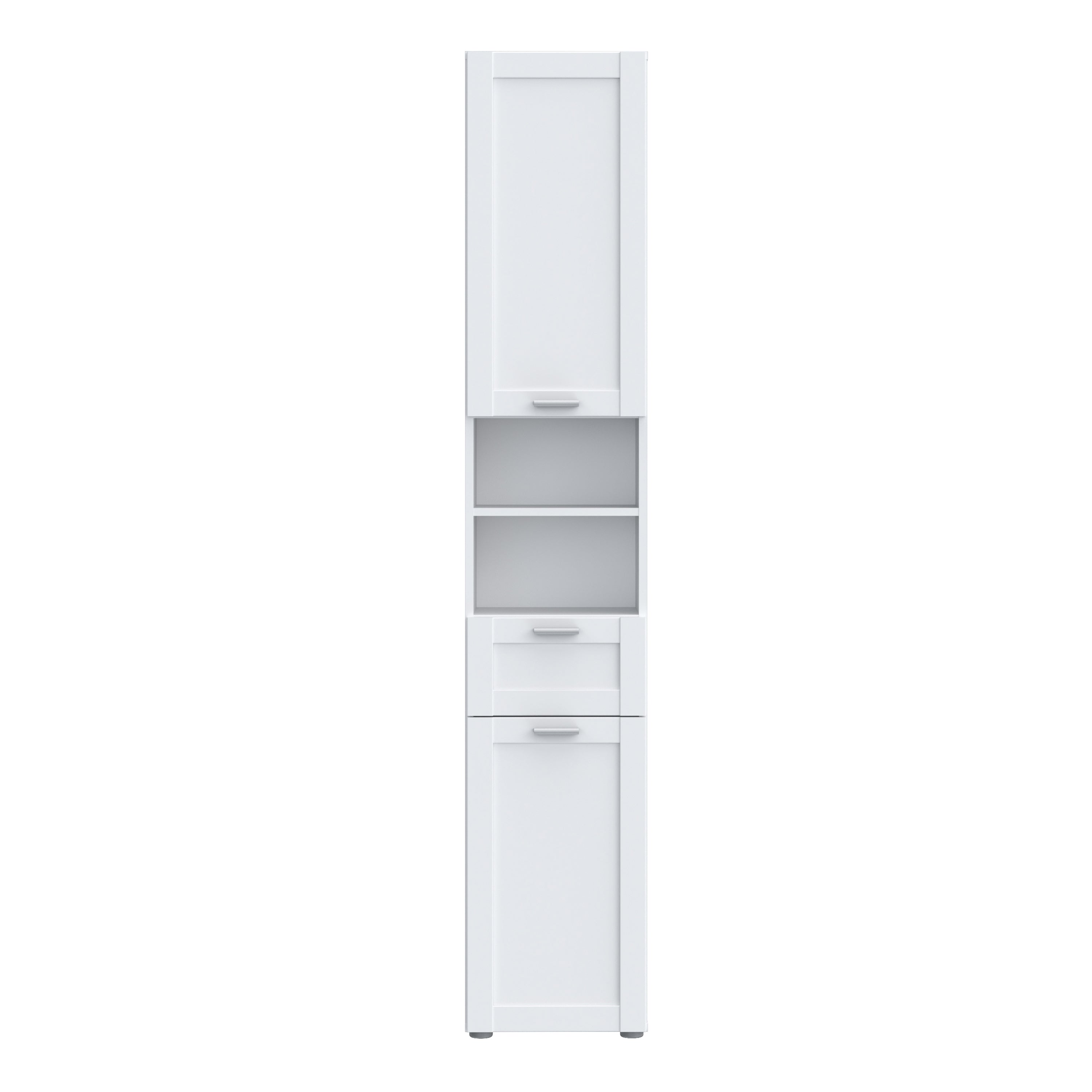 Lokko Tall Narrow Bathroom Cabinet with 2 Doors & 1 Drawer with Silver Handles in White