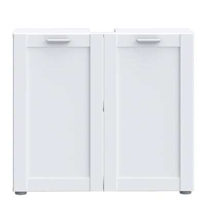 Lokko Under Sink Bathroom Storage Unit with 2 Doors & Silver Handles in White