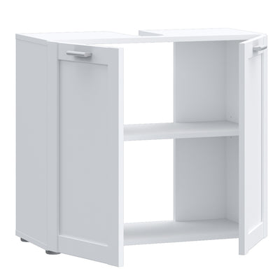 Lokko Under Sink Bathroom Storage Unit with 2 Doors & Silver Handles in White