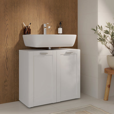 Lokko Under Sink Bathroom Storage Unit with 2 Doors & Silver Handles in White