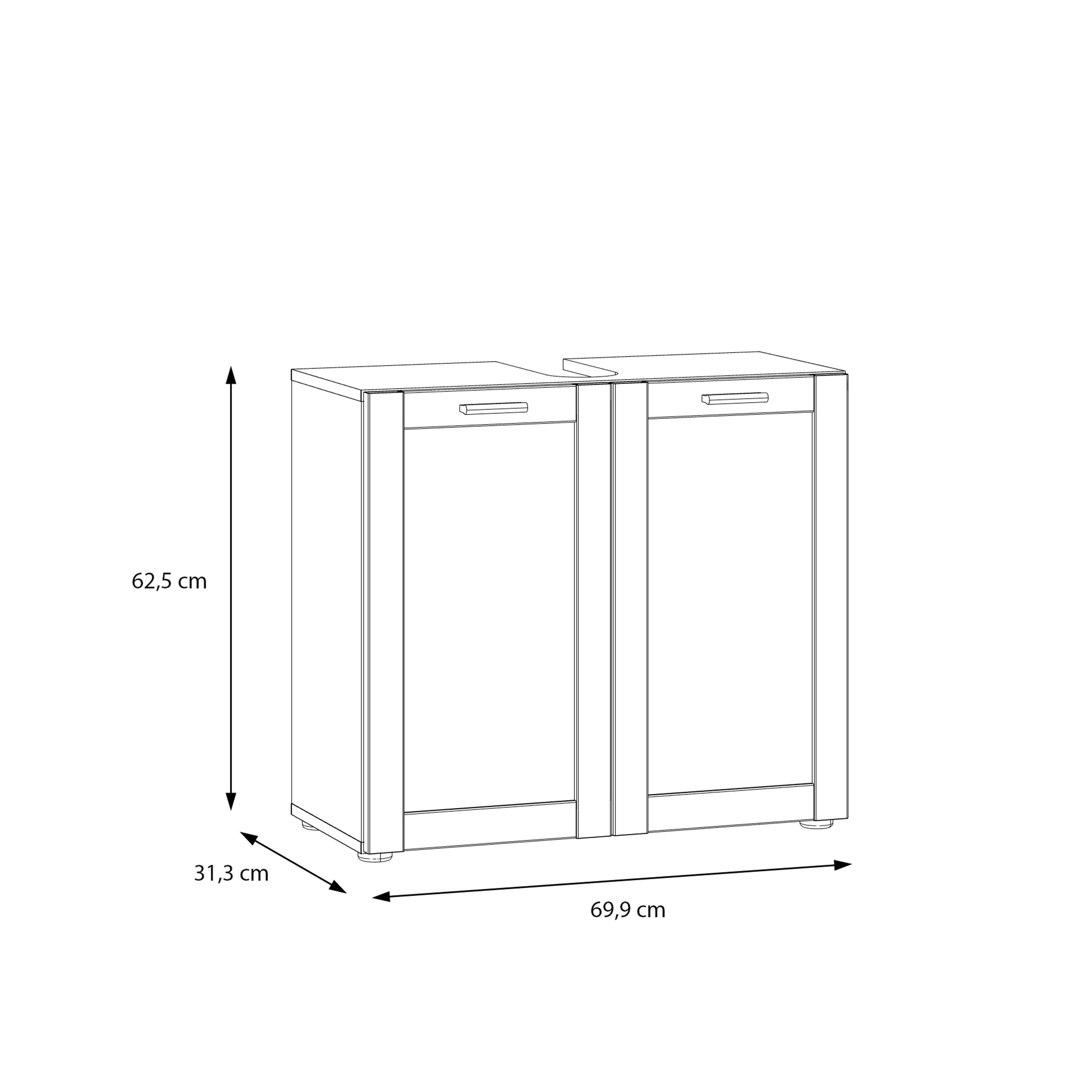 Lokko Under Sink Bathroom Storage Unit with 2 Doors & Silver Handles in White