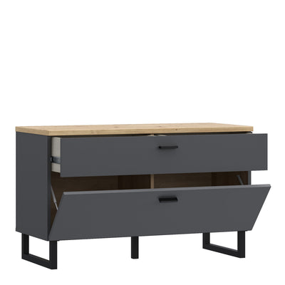 Klara TV Unit with 1 Drawer 1 Flip Door in Grey and Oak – FTG, view 3