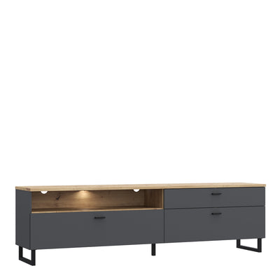 Klara TV Unit with 1 Drawer 2 Flip Doors in Grey and Oak inc LED Lighting – FTG