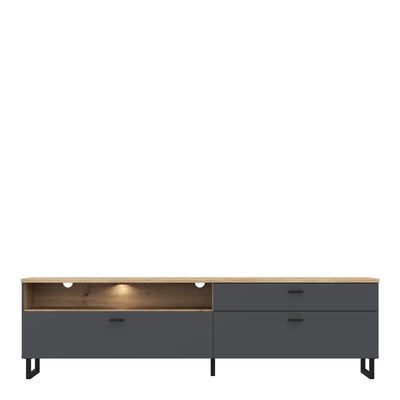 Klara TV Unit with 1 Drawer 2 Flip Doors in Grey and Oak inc LED Lighting – FTG, view 2