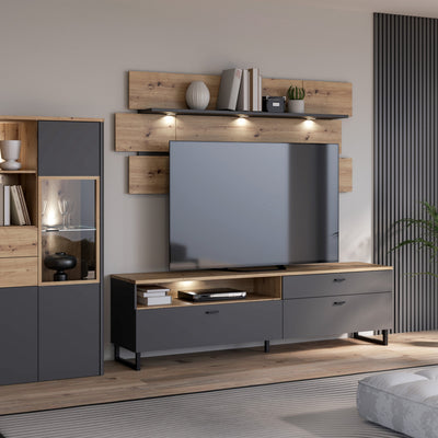 Klara TV Unit with 1 Drawer 2 Flip Doors in Grey and Oak inc LED Lighting – FTG, view 5