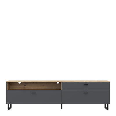 Klara TV Unit with 1 Drawer 2 Flip Doors in Grey and Oak – FTG, view 2