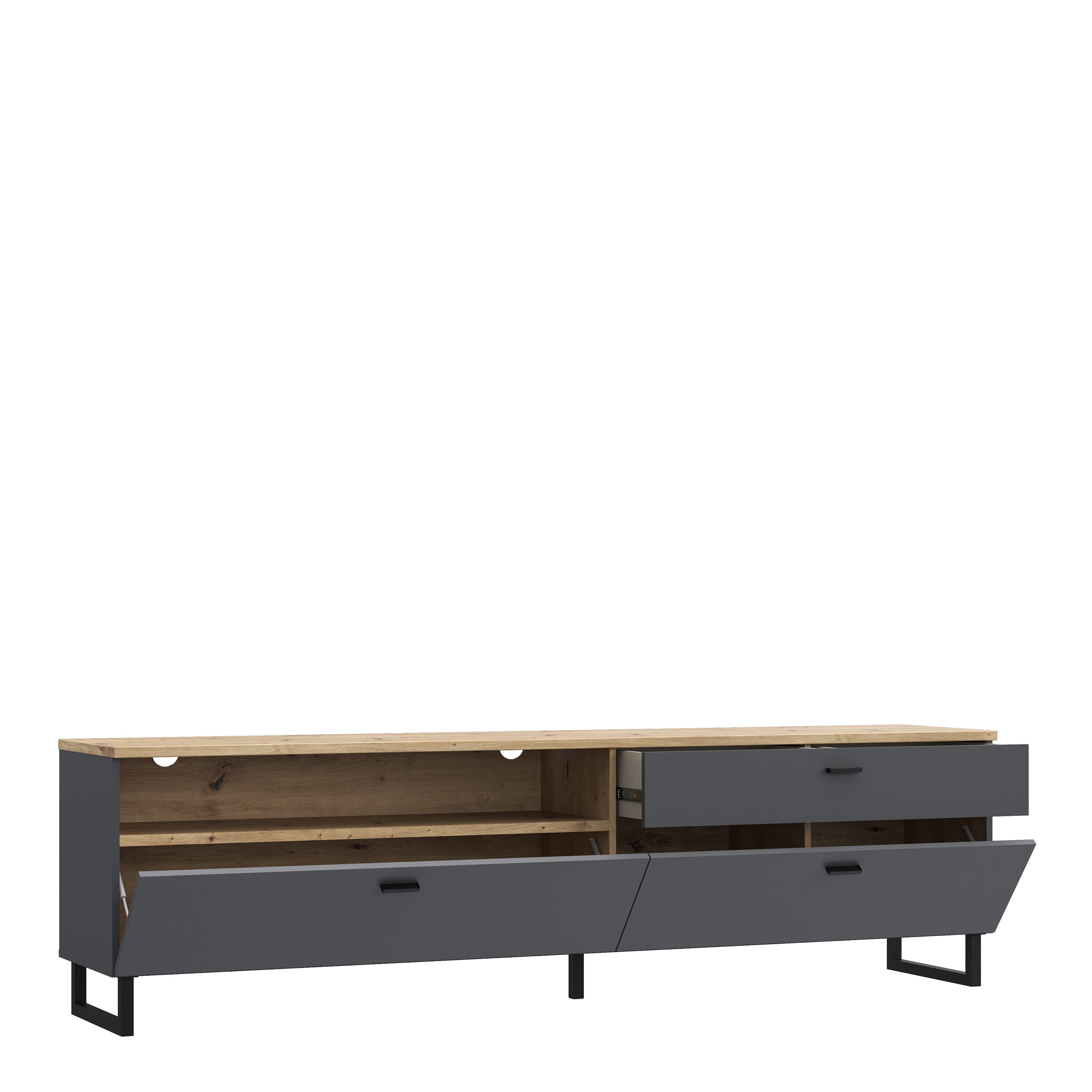 Klara TV Unit with 1 Drawer 2 Flip Doors in Grey and Oak – FTG, view 3