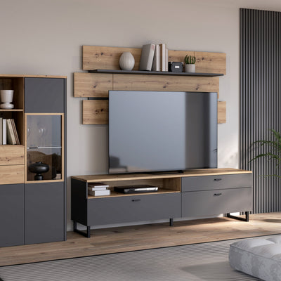 Klara TV Unit with 1 Drawer 2 Flip Doors in Grey and Oak – FTG, view 5