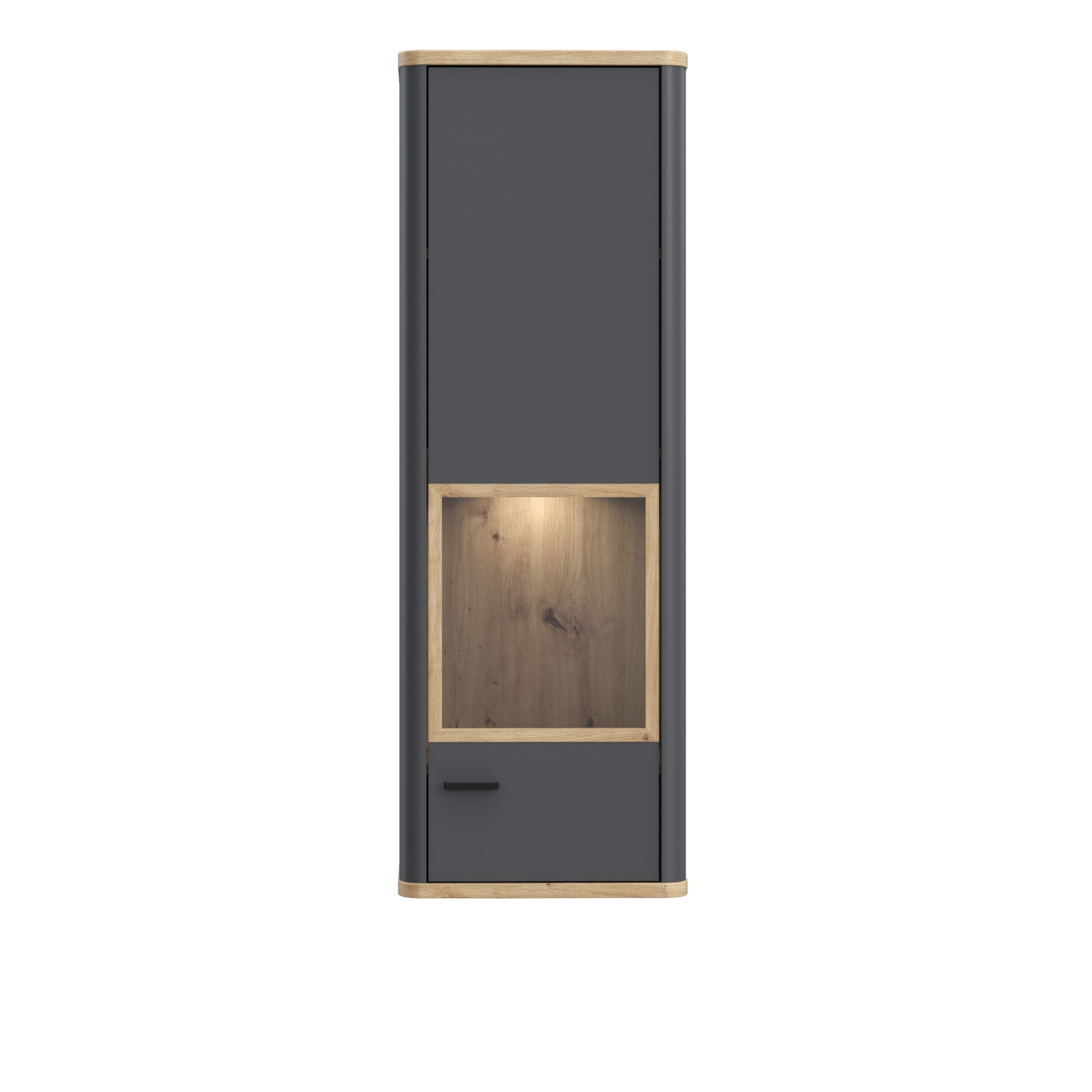 Klara Display Cabinet with 1 Glass Door in Grey and Oak inc LED Lighting – FTG, view 2