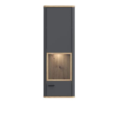 Klara Display Cabinet with 1 Glass Door in Grey and Oak inc LED Lighting – FTG, view 2