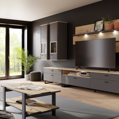 Klara Display Cabinet with 1 Glass Door in Grey and Oak inc LED Lighting – FTG, view 5