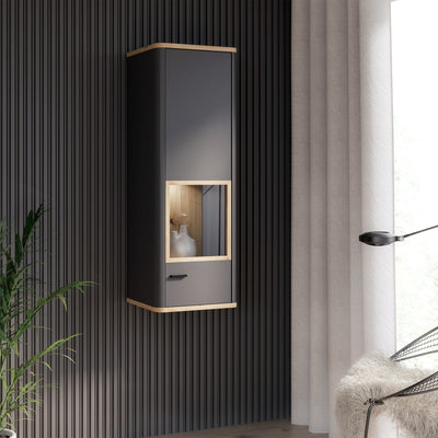 Klara Display Cabinet with 1 Glass Door in Grey and Oak inc LED Lighting – FTG, view 6
