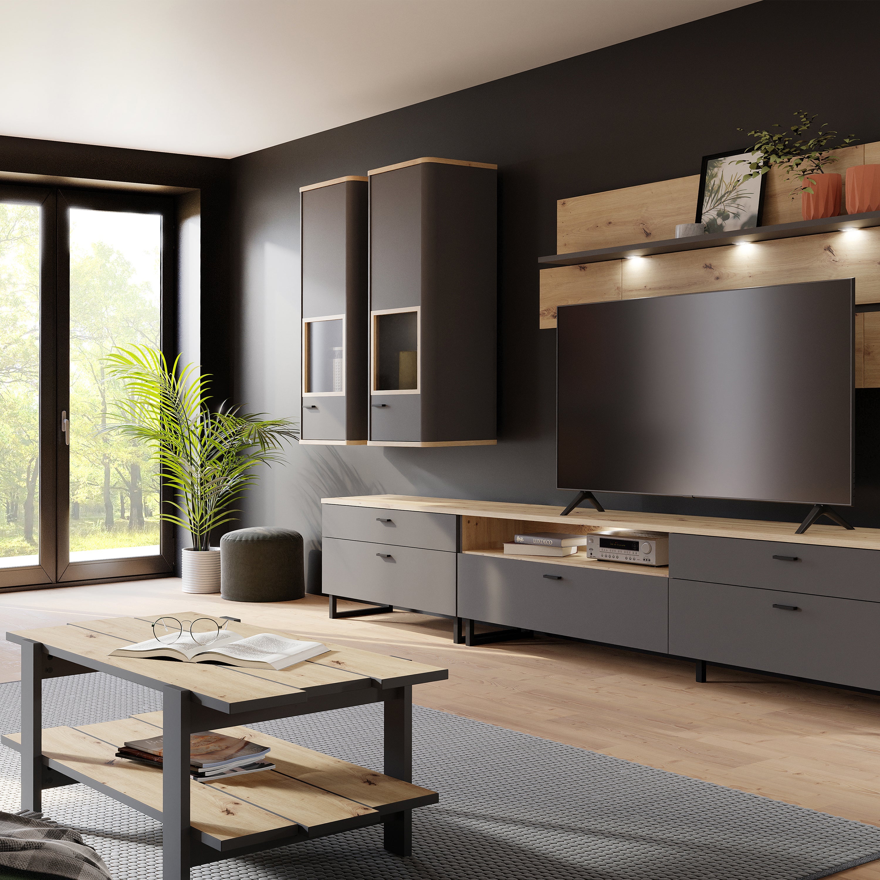 Klara Display Cabinet with 1 Glass Door in Grey and Oak – FTG, view 5