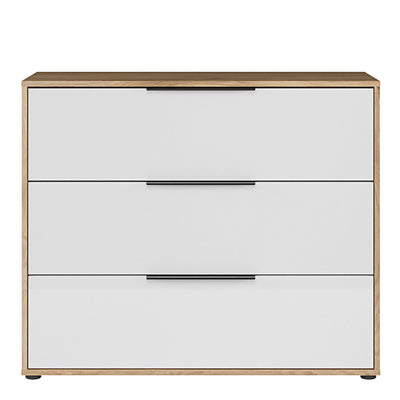 Orkney 3 Drawer Chest in Mauvella Oak and White Gloss
