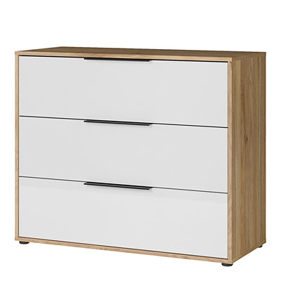 Orkney 3 Drawer Chest in Mauvella Oak and White Gloss