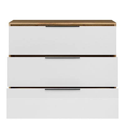 Orkney 3 Drawer Chest in Mauvella Oak and White Gloss