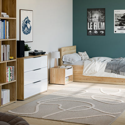 Orkney 3 Drawer Chest in Mauvella Oak and White Gloss