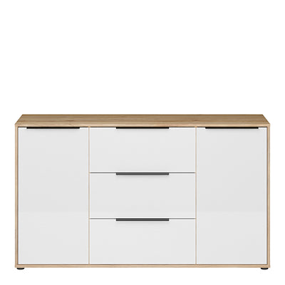 Orkney 3 Drawer Sideboard with 2 Doors in Mauvella Oak and White Gloss