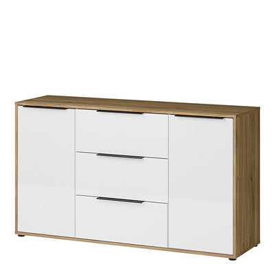 Orkney 3 Drawer Sideboard with 2 Doors in Mauvella Oak and White Gloss