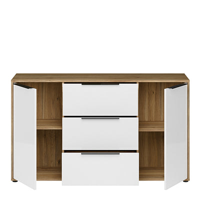 Orkney 3 Drawer Sideboard with 2 Doors in Mauvella Oak and White Gloss