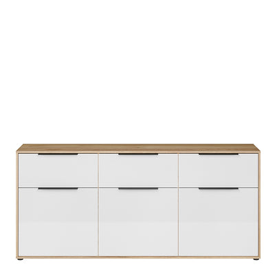 Orkney 3 Drawer Sideboard with 3 Doors in Mauvella Oak and White Gloss