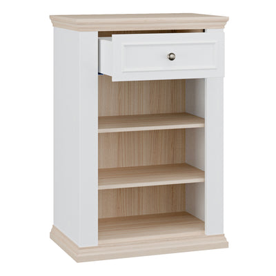 Pontypool Shoe Cabinet with Drawer in White and a Riva Oak