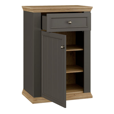 Pontypool Shoe Cabinet with Drawer in Grey and Mauvella Oak