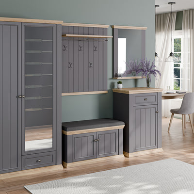 Pontypool Shoe Cabinet with Drawer in Grey and Mauvella Oak