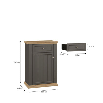 Pontypool Shoe Cabinet with Drawer in Grey and Mauvella Oak