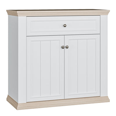 Pontypool 2 Door 1 Drawer Small Sideboard in White and Riva Oak