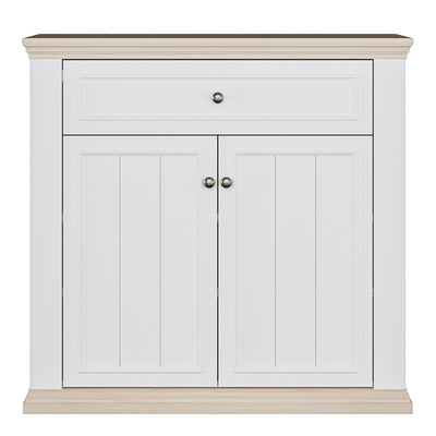 Pontypool 2 Door 1 Drawer Small Sideboard in White and Riva Oak