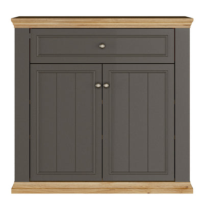 Pontypool 2 Door 1 Drawer Small Sideboard in Wolfram Grey and Mauvella Oak