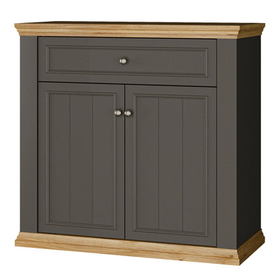 Pontypool 2 Door 1 Drawer Small Sideboard in Wolfram Grey and Mauvella Oak