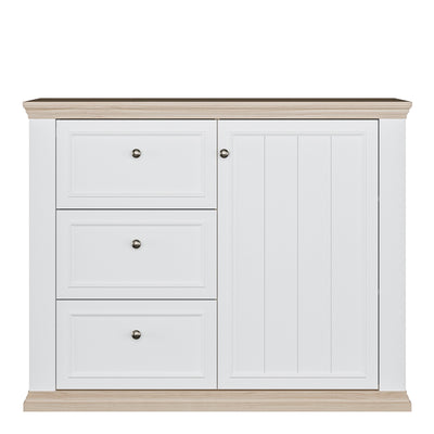 Pontypool 3 Drawer & 1 Door Sideboard in White and Riva Oak