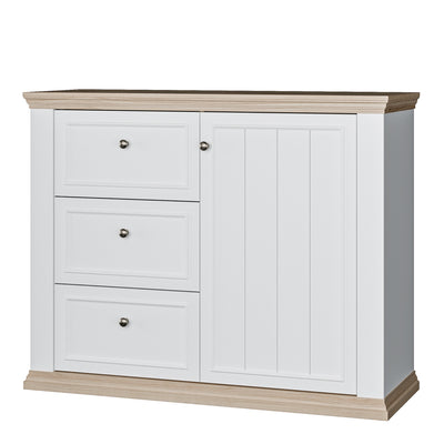 Pontypool 3 Drawer & 1 Door Sideboard in White and Riva Oak
