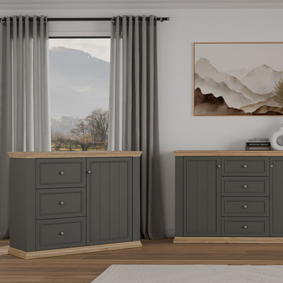 Pontypool 3 Drawer & 1 Door Sideboard in Grey and Mauvella Oak