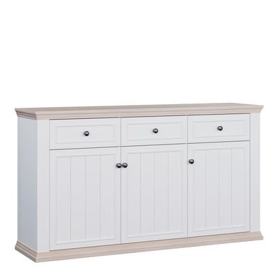 Pontypool 3 Drawer & 3 Door Sideboard in White and Riva Oak