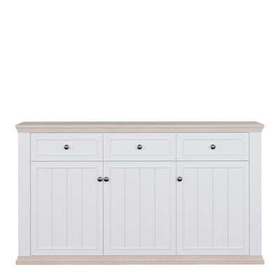 Pontypool 3 Drawer & 3 Door Sideboard in White and Riva Oak