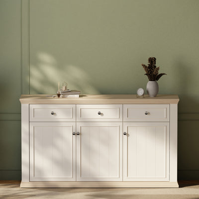 Pontypool 3 Drawer & 3 Door Sideboard in White and Riva Oak
