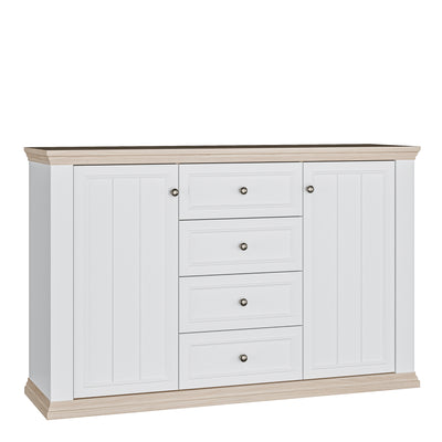 Pontypool 4 Drawer & 2 Door Sideboard in White and Riva Oak