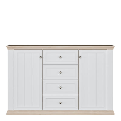Pontypool 4 Drawer & 2 Door Sideboard in White and Riva Oak