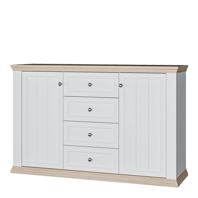 Pontypool 4 Drawer & 2 Door Sideboard in White and Riva Oak