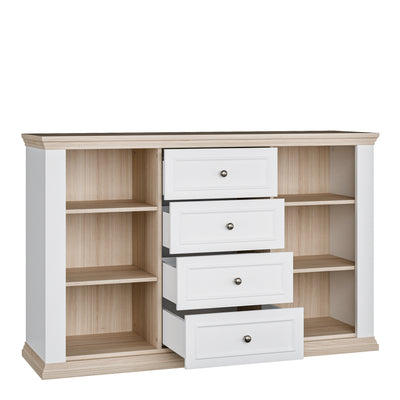 Pontypool 4 Drawer & 2 Door Sideboard in White and Riva Oak