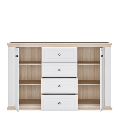 Pontypool 4 Drawer & 2 Door Sideboard in White and Riva Oak