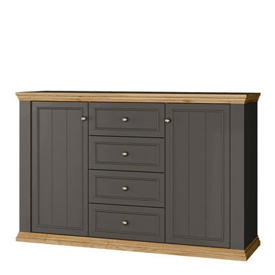 Pontypool 4 Drawer & 2-Door Sideboard in Grey and Mauvella Oak